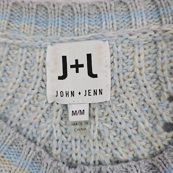Light Blue White Pullover John And Jenn Womens Medium Sweater Knit cozy comfy - Picture 2 of 6